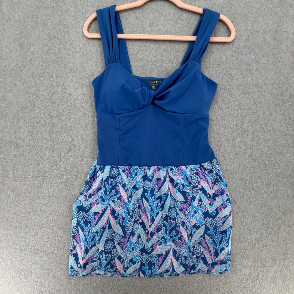 Lilly Pulitzer Luxletic Dress Women's M Blue Floral Skort Pocket Sleeveless